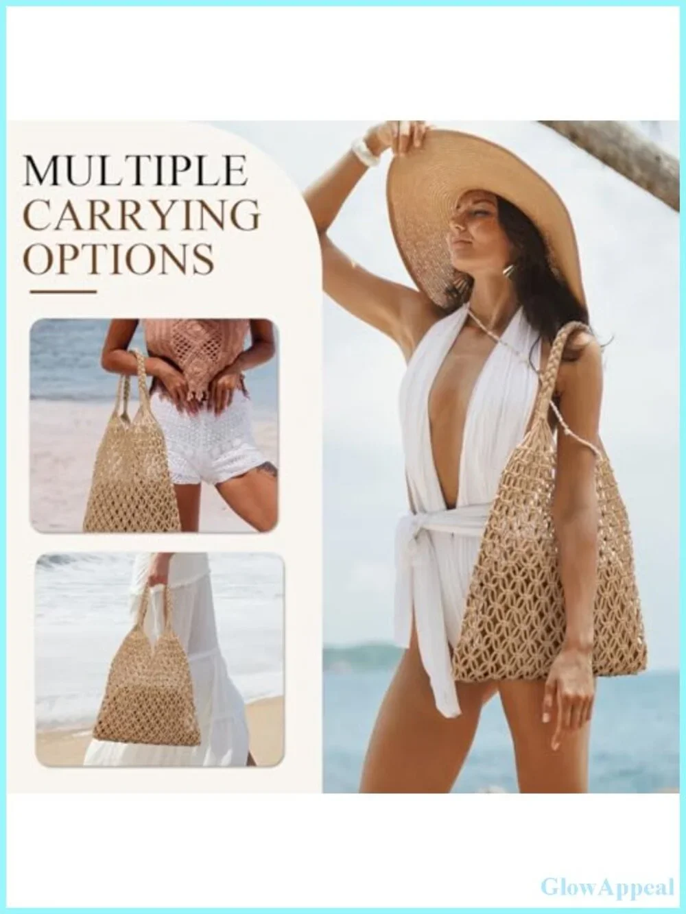 Crochet Mesh Beach Tote Bag - Knit Shoulder Bag for Women